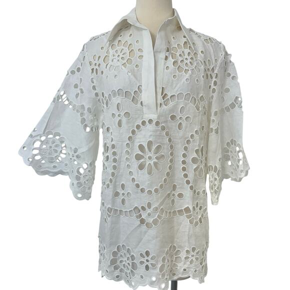 ZIMMERMANN Lexi Embroidered Tunic Eyelet Sheer Top in Ivory 0 (US 4) NWT - Picture 1 of 13